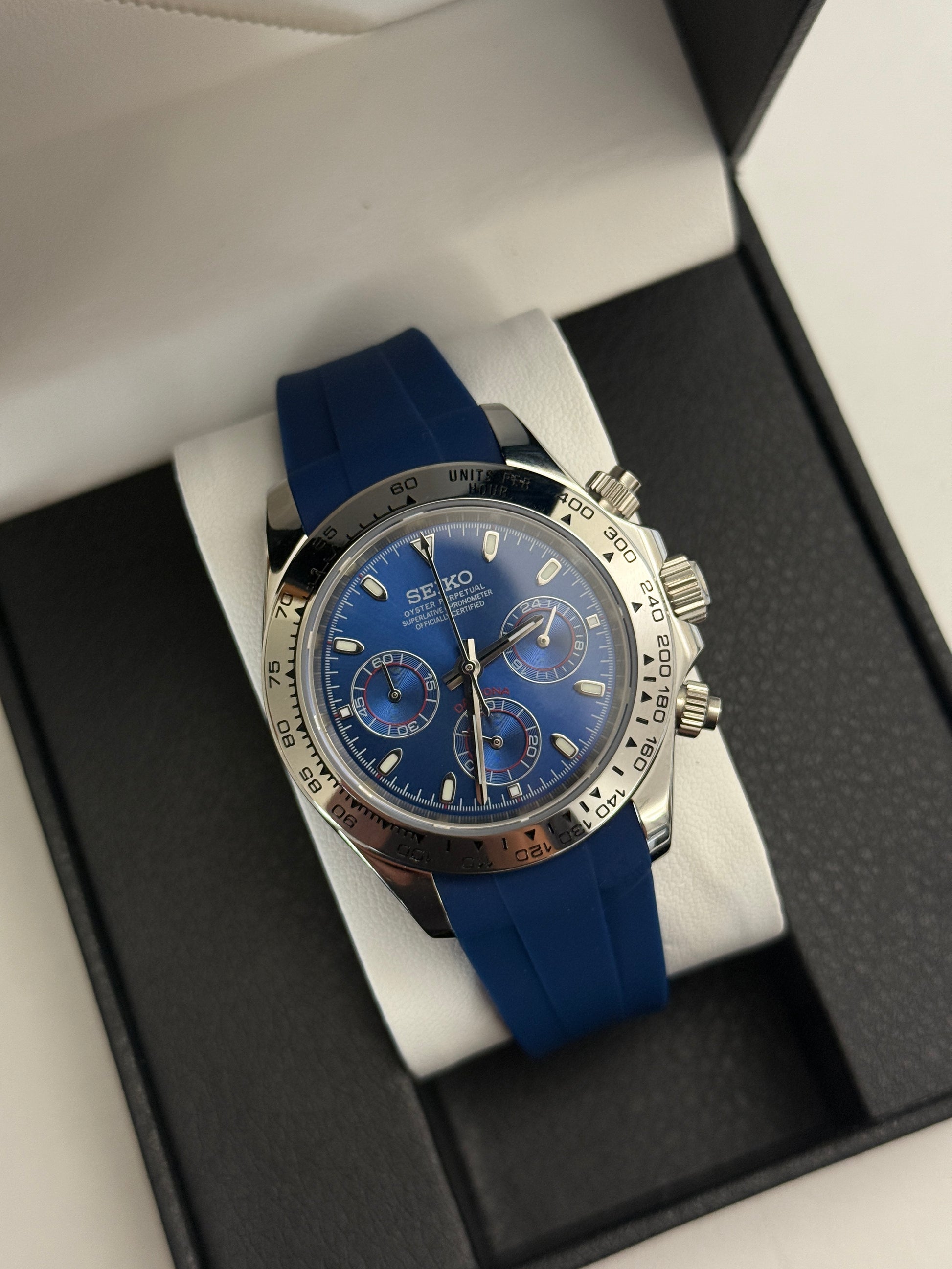 Blue Seiko Daytona Rubber Strap Mod