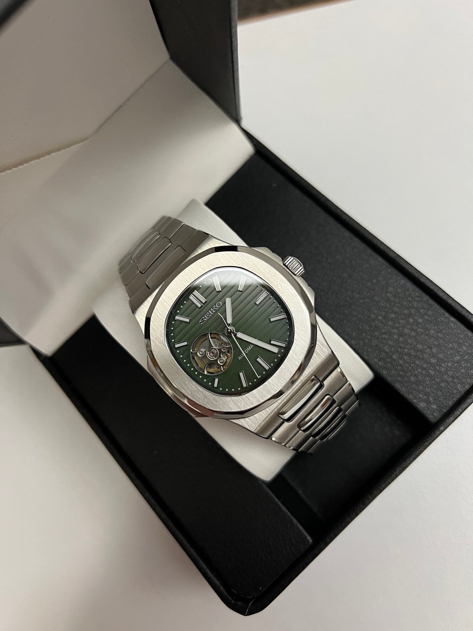 Open Heart Green Nautilus Seiko Mod