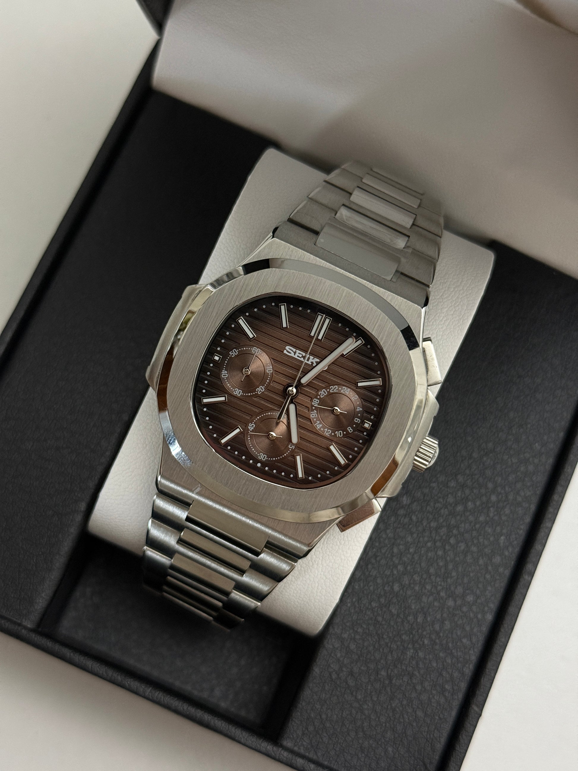 Brown Nautilus Seiko Mod Quartz