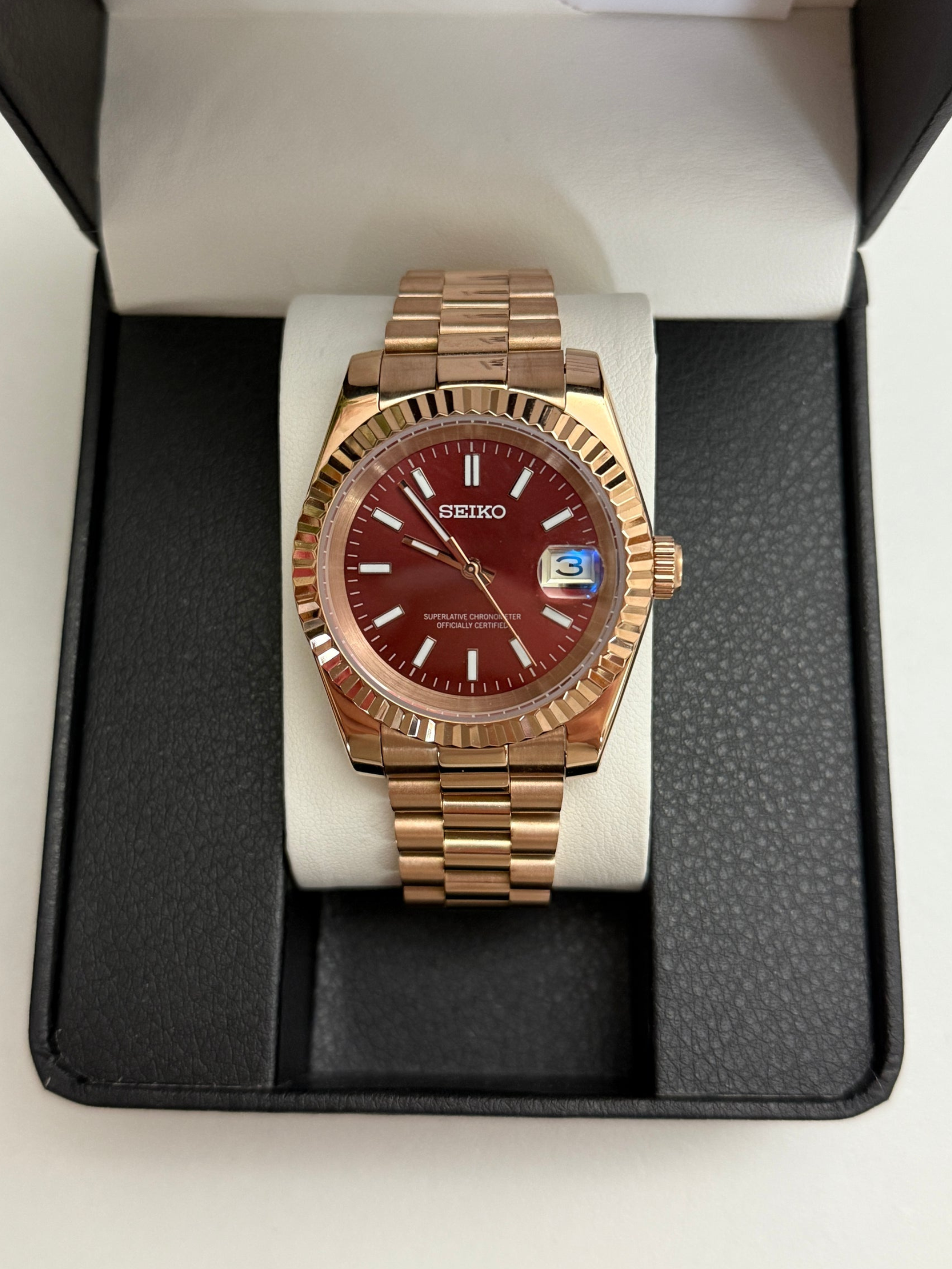 Red Rose Gold Datejust Custom Seiko Mod