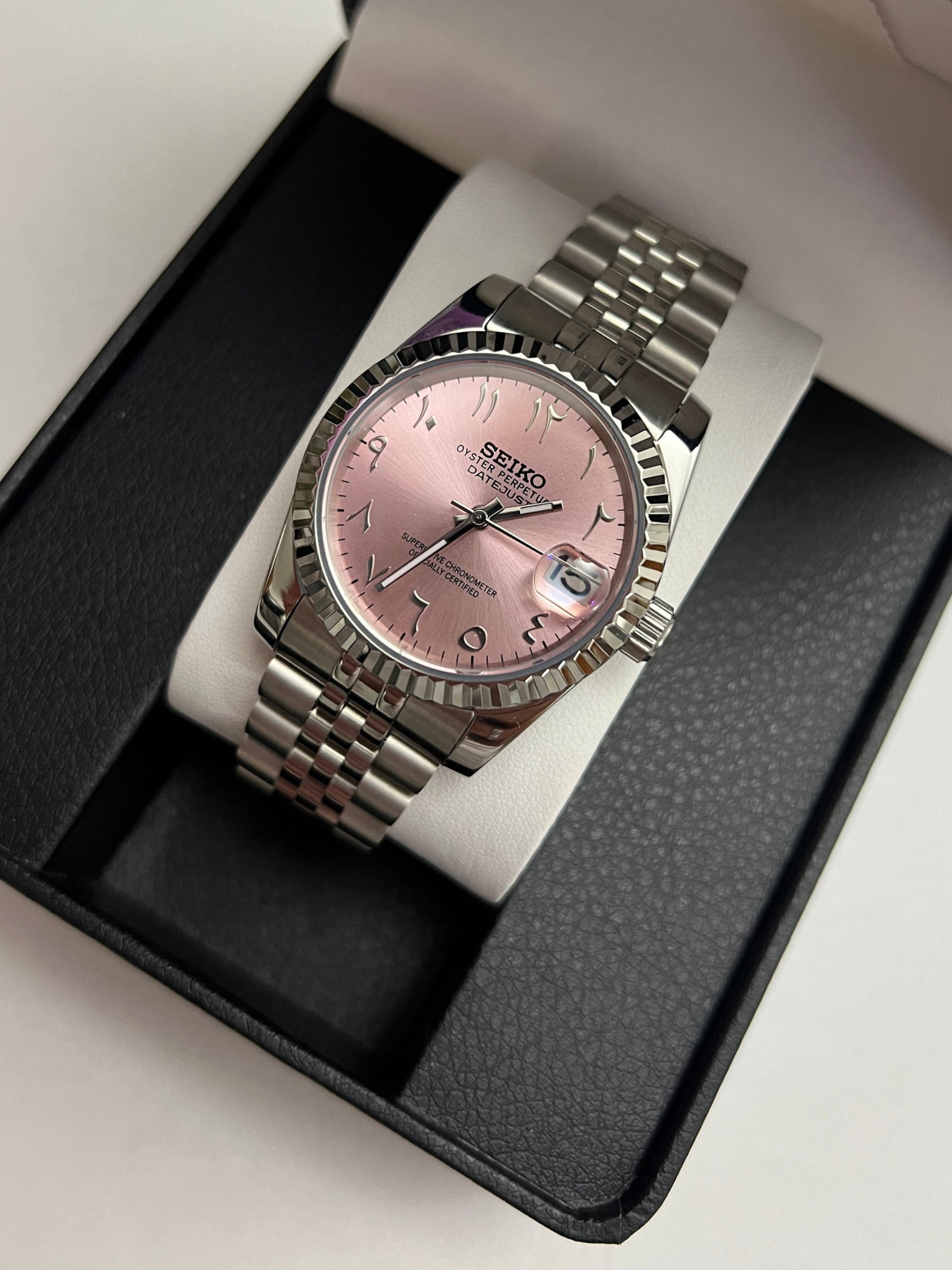 Candy Pink Arabic Datejust Custom Seiko Mod